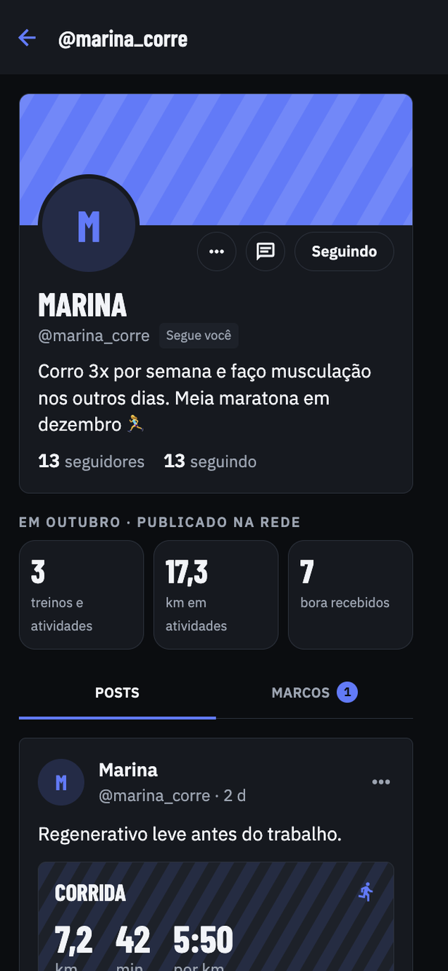 Perfil com o mês em números